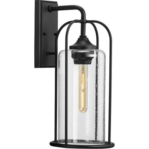 Watch Hill Collection 1-Light Textured Black Clear Seeded Glass Farmhouse Outdoor Large Wall Lantern Light Shopping - The Best Deals on Outdoor Wall Lanterns | 37343759