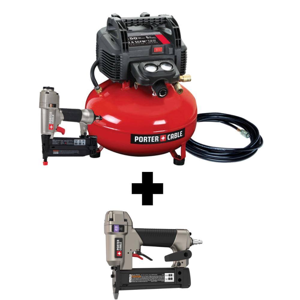 Porter-Cable 6 Gal. 150 PSI Portable Electric Air Compressor 18-Gauge Brad Nailer and 23-Gauge 1-38 in. Pin Nailer PCFP12236PIN138