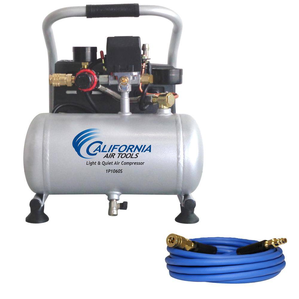 California Air Tools Light and Quiet 1 Gal. 0.6 Hp 115 PSI Steel Tank Electric Portable Air Compressor and 25 ft. Hybrid Air Hose kit CAT-1P1060SH