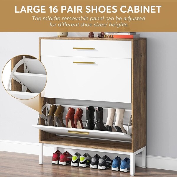 Shoe Cabinet Flip Drawer and Wall Mounted Coat Shelf Set - - 36100544