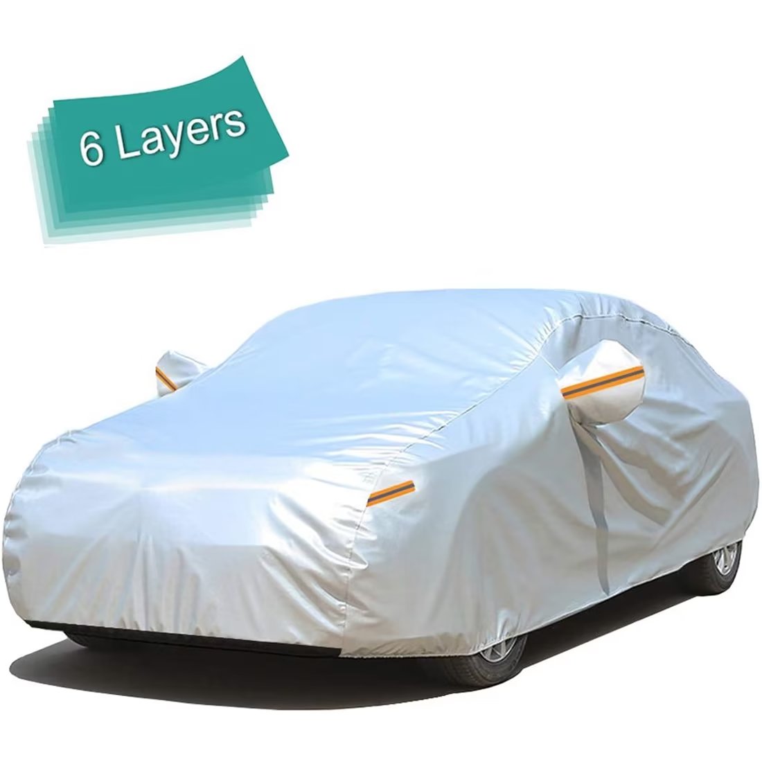 KouKou Car Cover Waterproof All Weather for Automobiles， 6 Layer Heavy Duty Outdoor Cover， Size G2 Fit for Saden Length 185 to 193 inch， Silver