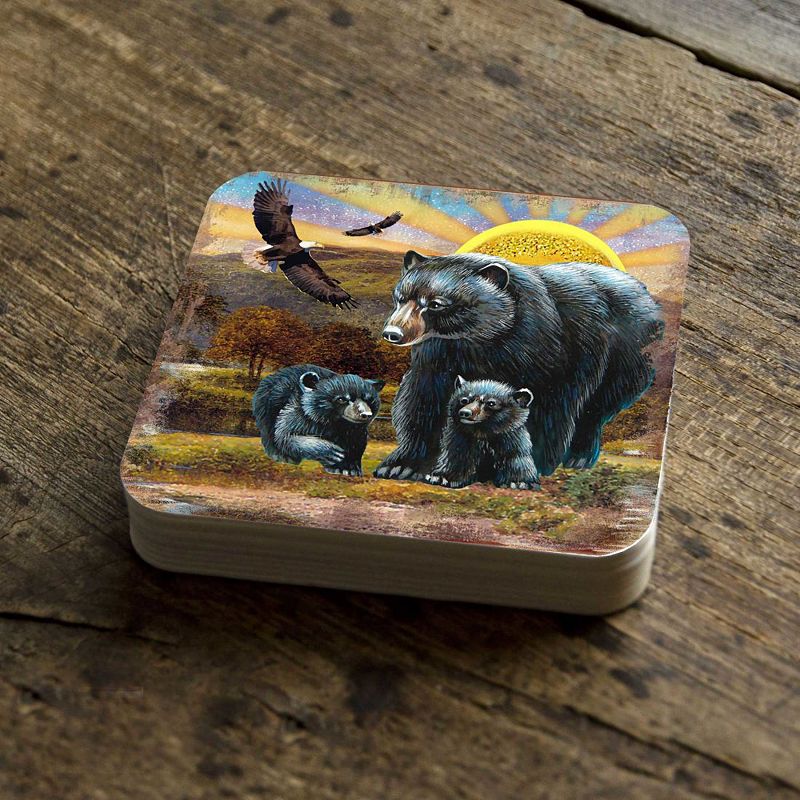 Bears Wooden Cork Coasters Gift Set of 4 by Nature Wonders