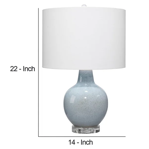 Table Lamp with Drum Shade and Ceramic Bellied Base， Blue