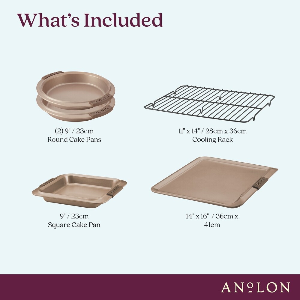 Anolon Advanced Nonstick Bakeware Set with Silicone Grips  5 Piece  Bronze