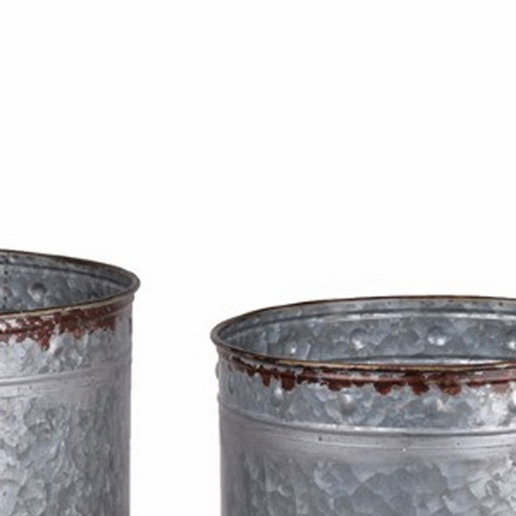 Benzara BM154147 Round Galvanized Metal Planters w...