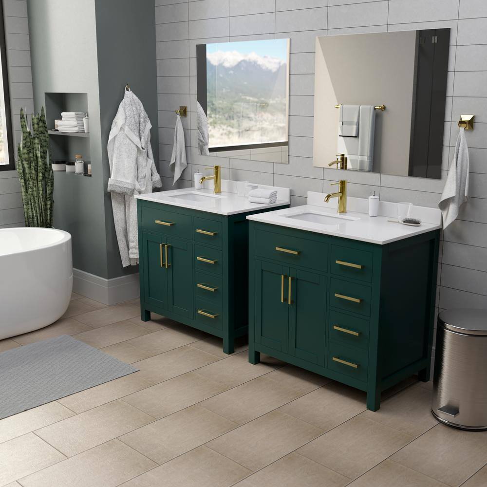 Wyndham Collection Beckett 36 in. W x 22 in. D x 35 in. H Single Sink Bathroom Vanity in Green with Carrara Cultured Marble Top WCG242436SGDCCUNSMXX