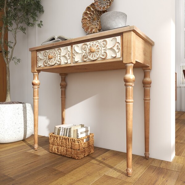 Brown Wood Farmhouse Console Table 33 x 36 x 16