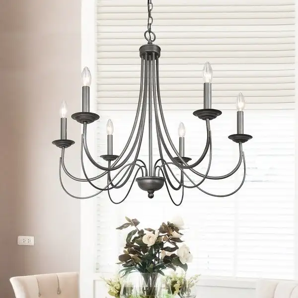 Mid-century Modern 6 Lights Chandelier Farmhouse Large Candlestick Antique Brushed Gray Lights - D 27.6'' x H 85.6'' Shopping - The Best Deals on Chandeliers