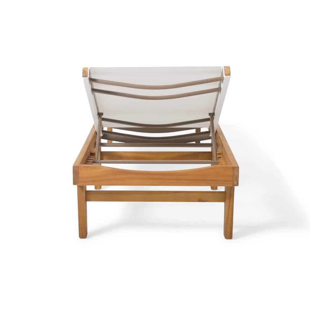 Noble House Summerland White and Teak Brown Wood Adjustable Outdoor Chaise Lounges