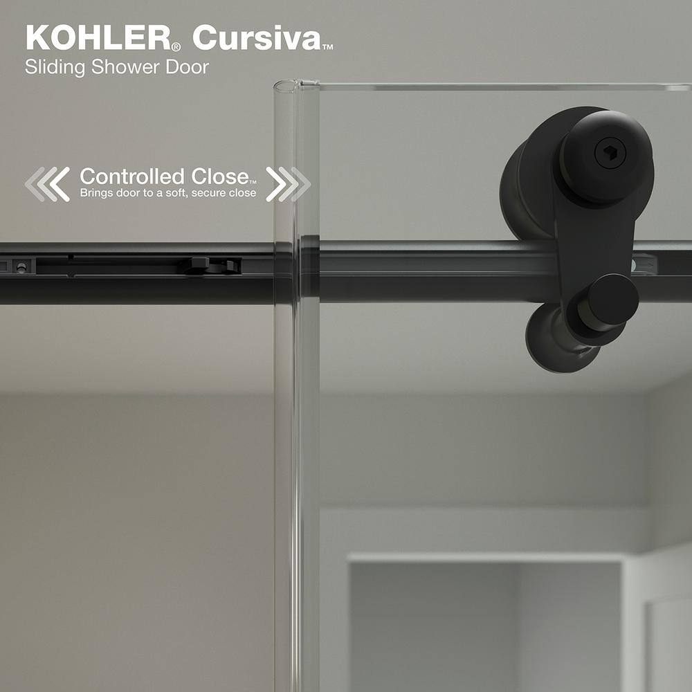 KOHLER Cursiva 59.875 in. W x 78 in. H Sliding Frameless Shower Door in Matte Black K-707624-8L-BL