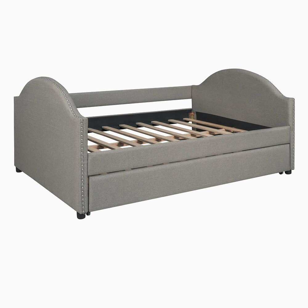 Full size Grey Upholstered Daybed with Twin Size Trundle