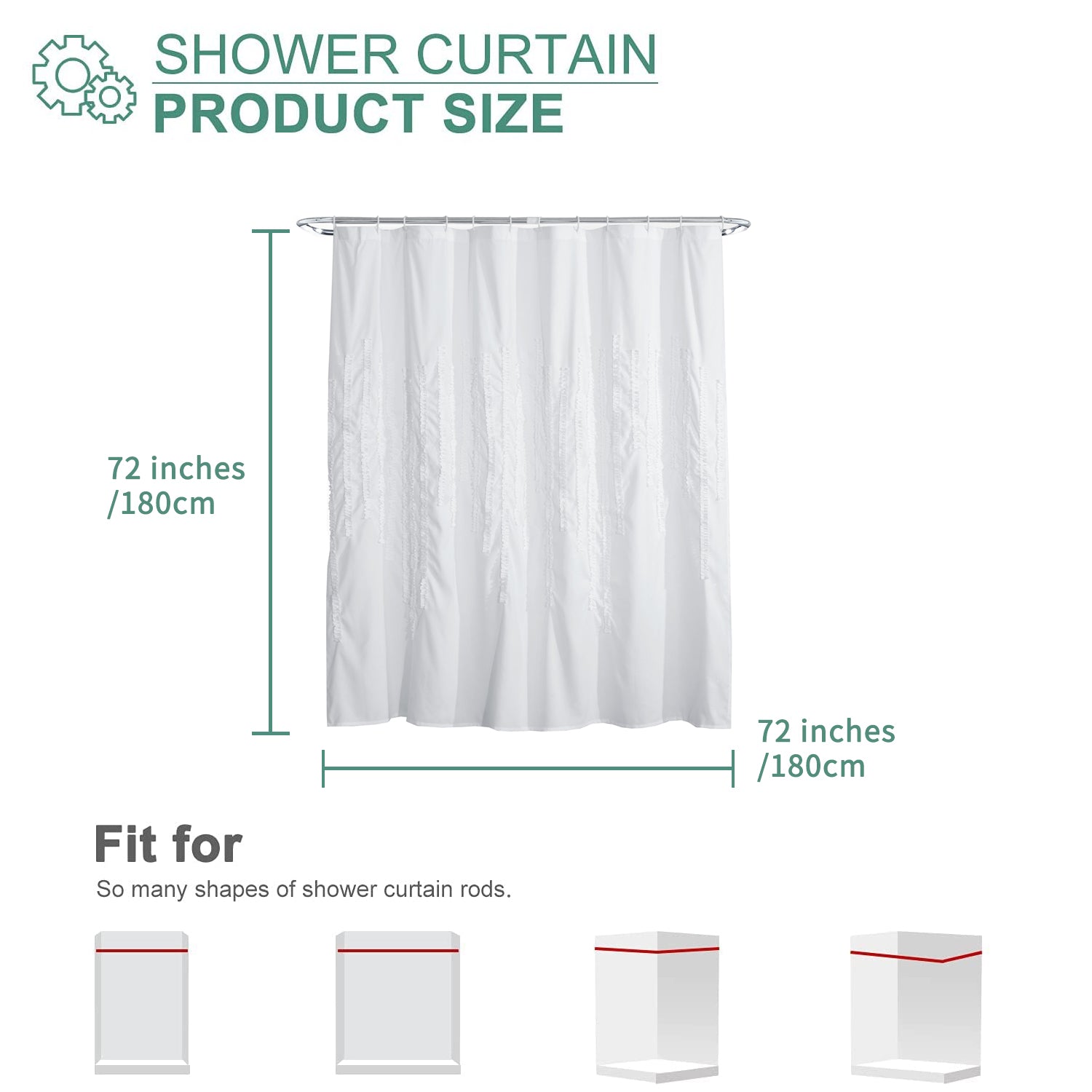 HIG Luxurious Gray and White Farmhouse Unique Pleated Cloth Fabric Shower Curtain 72x72 Extra Long Bathroom Curtain