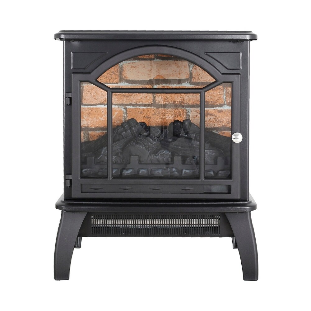 18 Inch Freestanding 3D Infrared Electric Fireplace Stove in Antique Black with Remote Control   18\