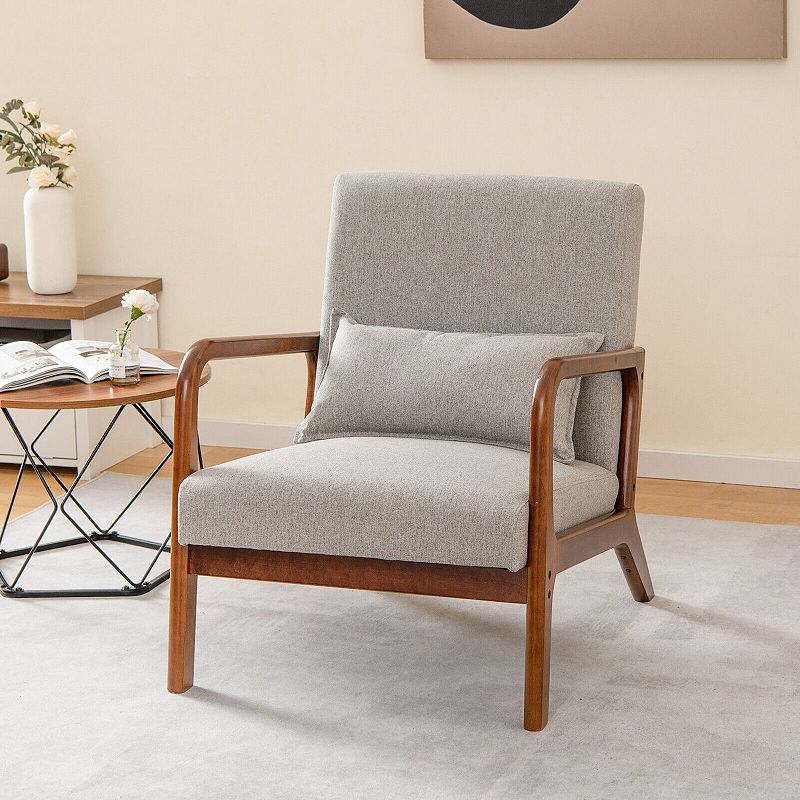 Modern Accent Chair with Rubber Wood Frame and Lumbar Pillow