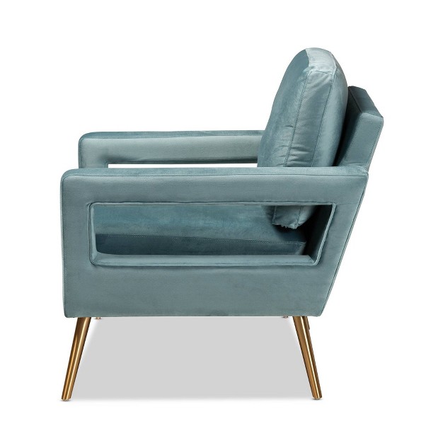 Leland Velvet Armchair Blue gold Baxton Studio