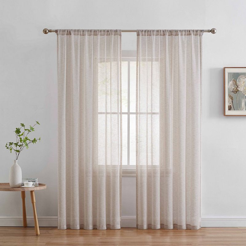 THD Zoey Faux Linen Textured Semi Sheer Privacy Sun Light Filtering Window Floor Length Rod Pocket Thick Curtains Drapery Panels Master Bedroom and Living Room， 2 Panels