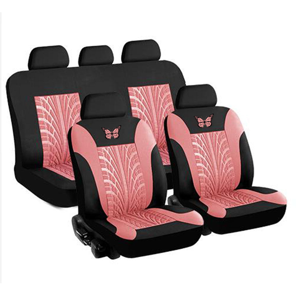 Aktudy Butterfly Car Seat Covers PU Leather Auto Seat Protector (9pcs/set Pink)