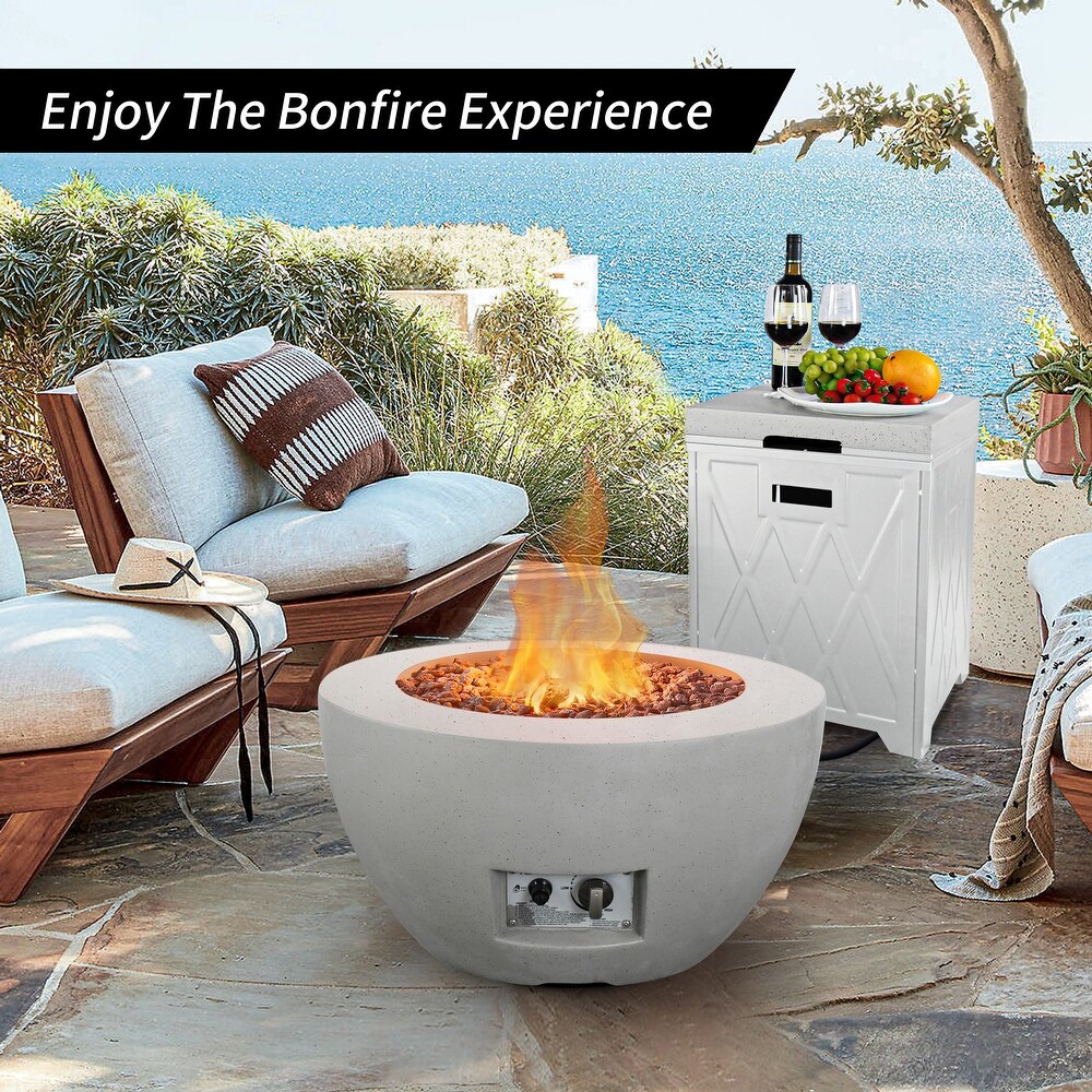 Kante 25 inch Round Concrete   Metal Outdoor Smokeless 50 000 BTU Propane Gas Fire Pit Bowl Table   25\