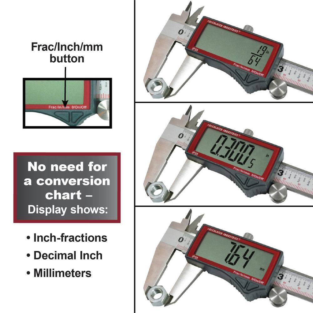 Calculated Industries AccuMASTER Digital Vernier Caliper Stainless Steel 6 in. Tool Displays Fractions to 164 in Decimal Inches Millimeters 7410