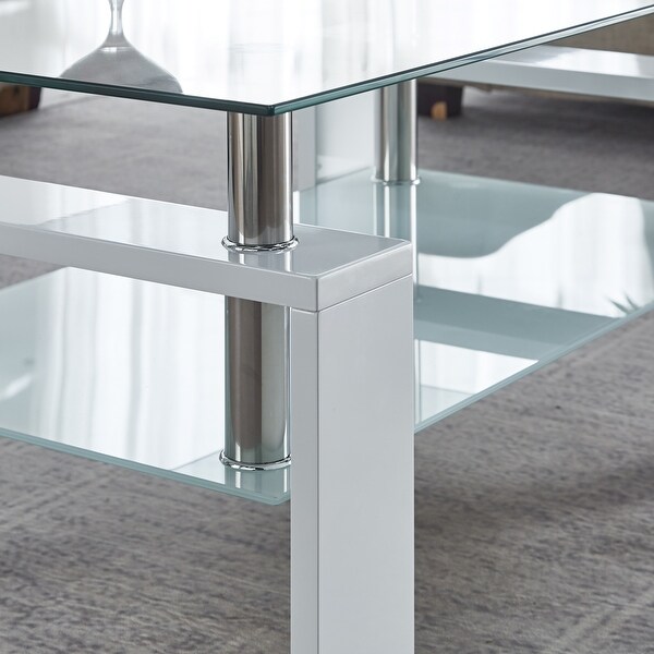 Coffee Table with Glass Top and Stainless Steel Legs