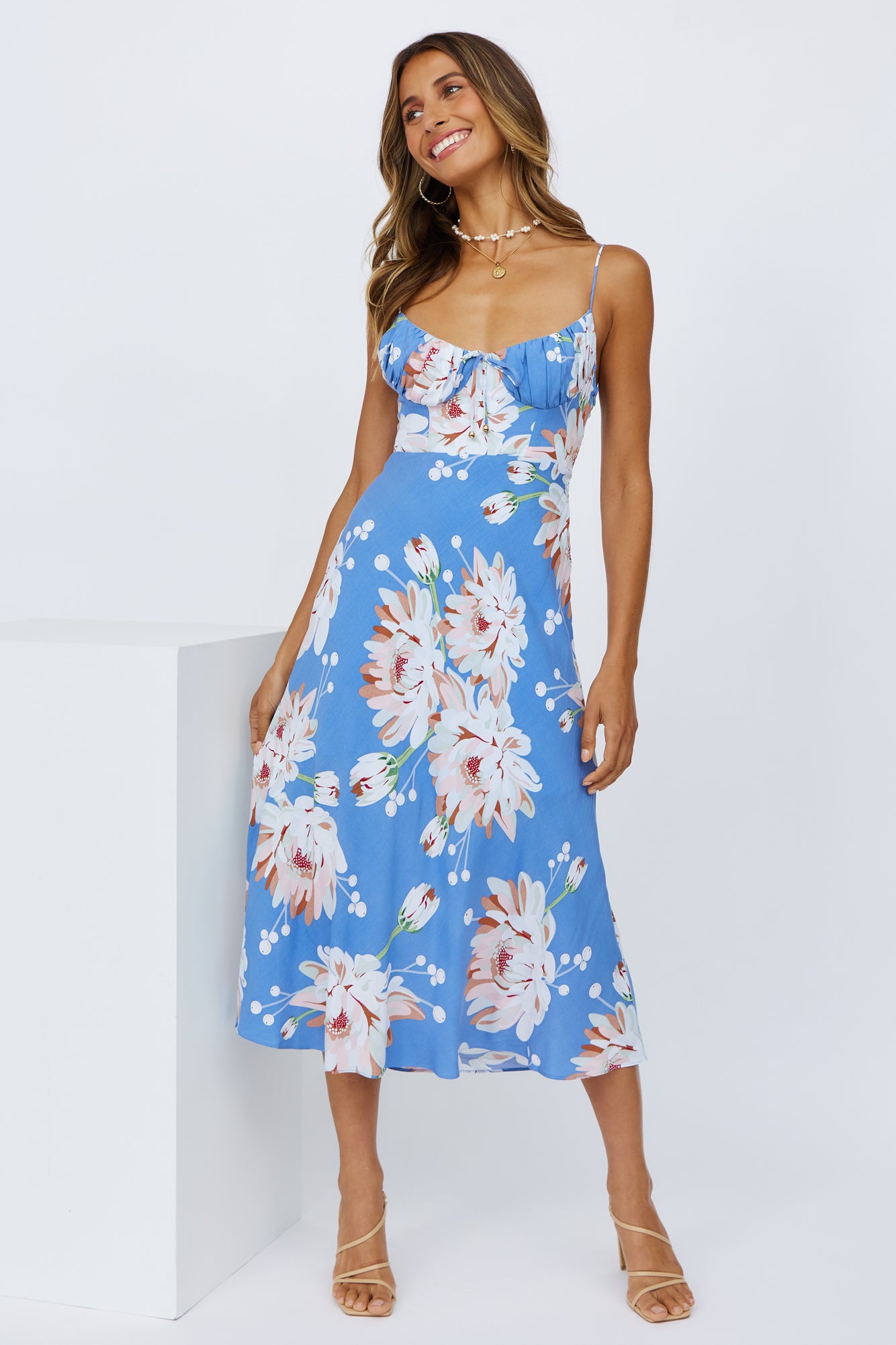 Sunshine Walks Midi Dress Blue