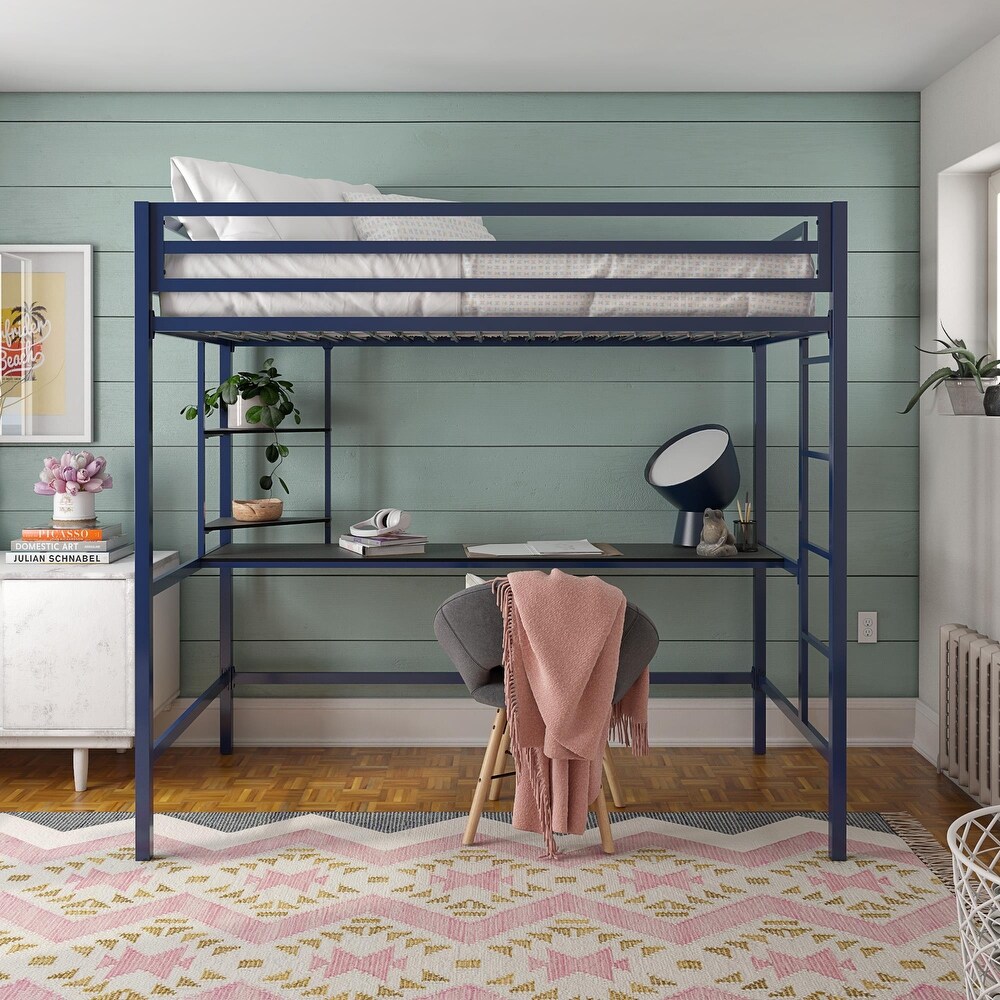 The Novogratz Maxwell Metal Loft Bed with Desk   Shelves