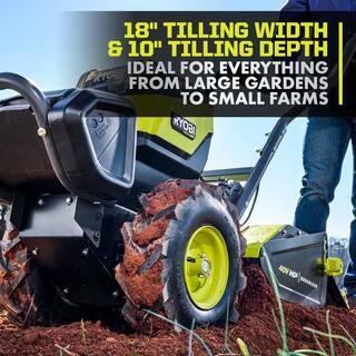 RYOBI 40V HP Brushless 18 in. Battery Powered Rear Tine Tiller with (4) 6.0 Ah Batteries and Charger RY40720