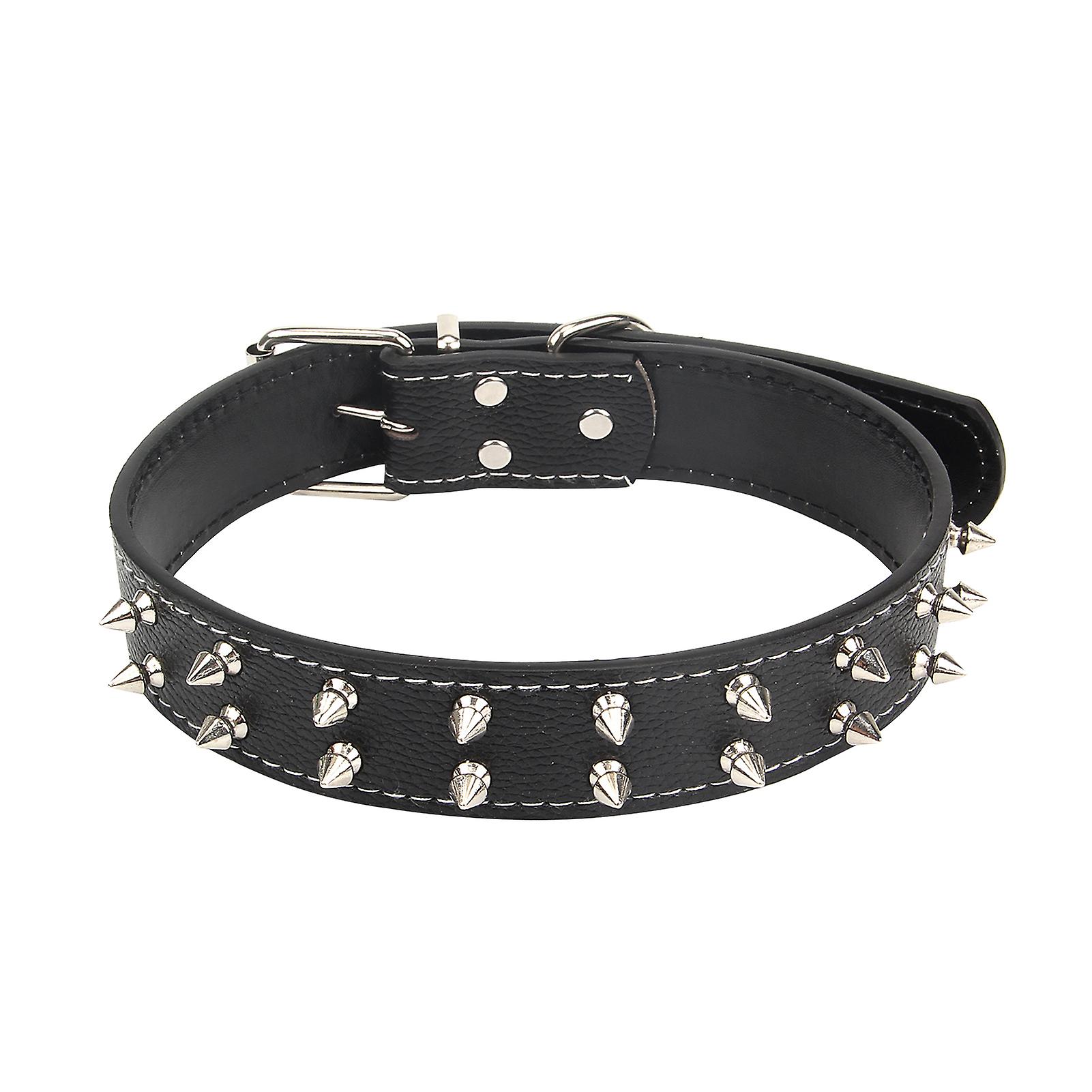 Dog Collar With Rivets Adjustable Buckle Pu Leather Chic Collars For Medium Large Dogs Black