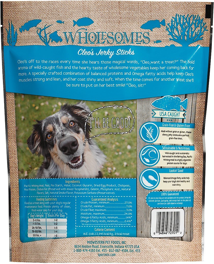 Wholesomes Cleo's Jerky Sticks Grain-Free Dog Treats， 25-oz bag