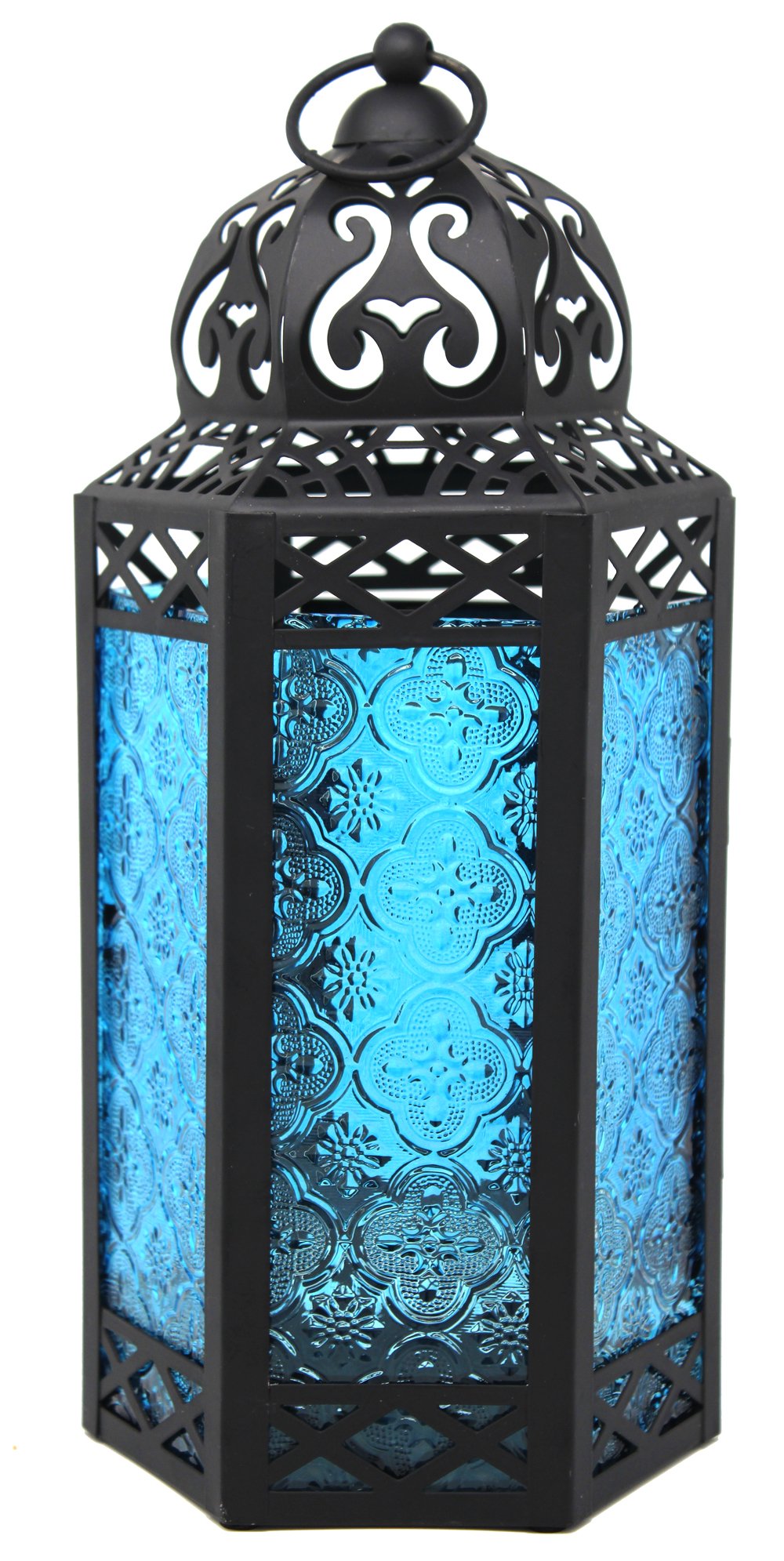 Decorative Candle Lantern Set for Home Decor， Blue Glass