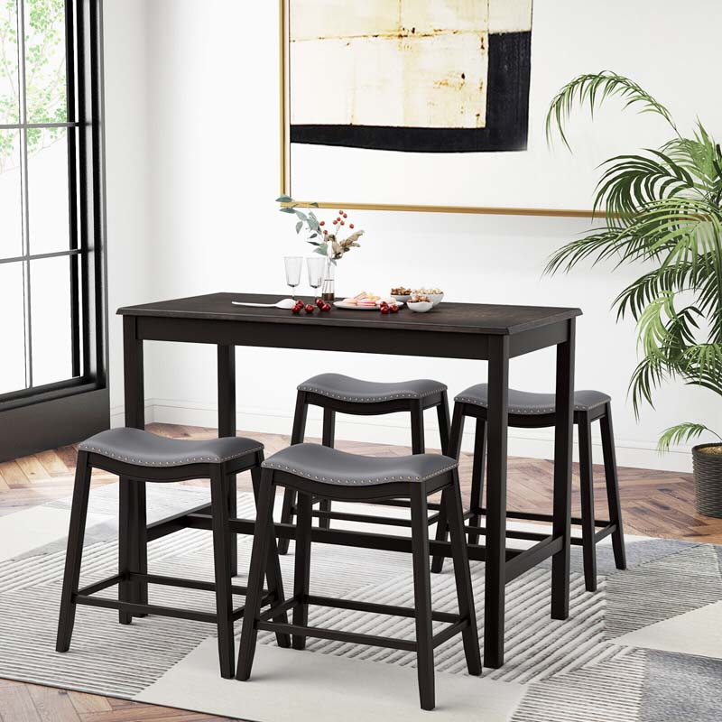 5 Pcs Space-Saving Dining Table Set with 4 Upholstered Stools, Counter Height Table Stools Set for Kitchen Dinette