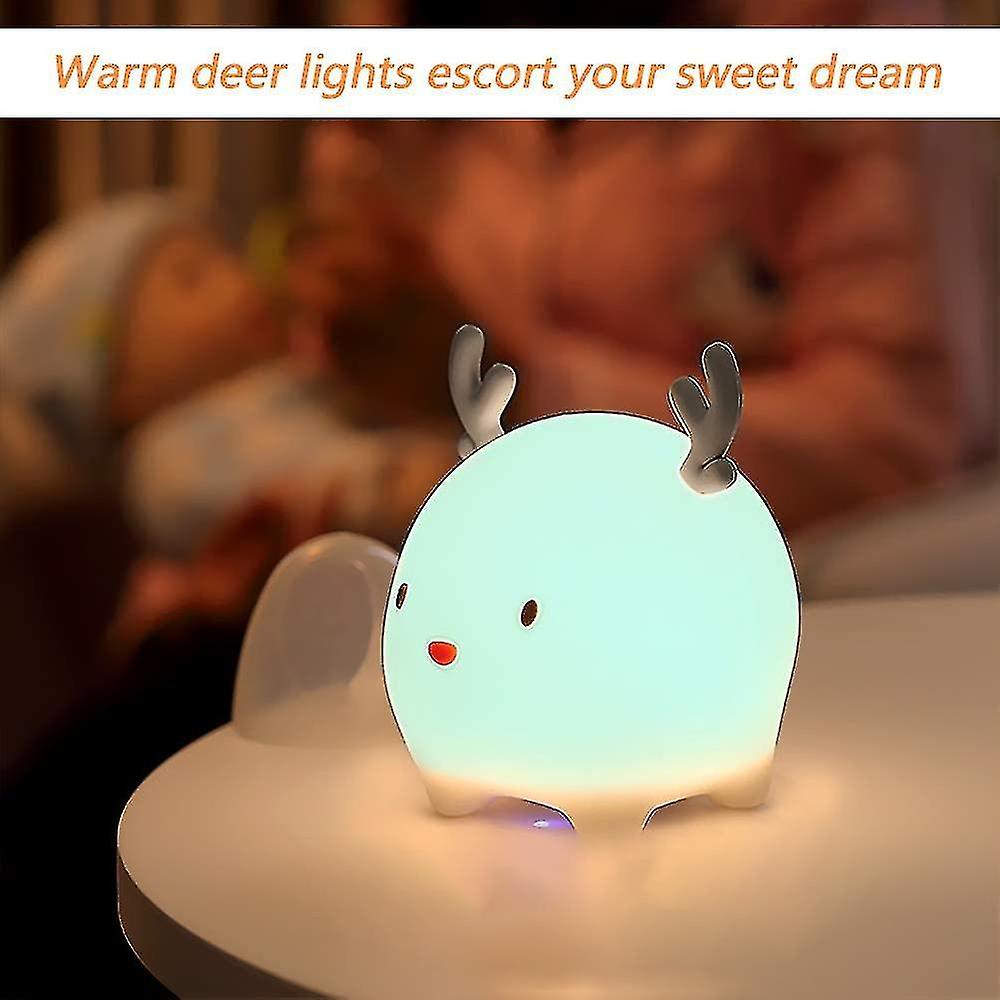 Night Light， Cartoon Deer Pat Light Bedside Lamp， Battery Operated Night Light For Kids