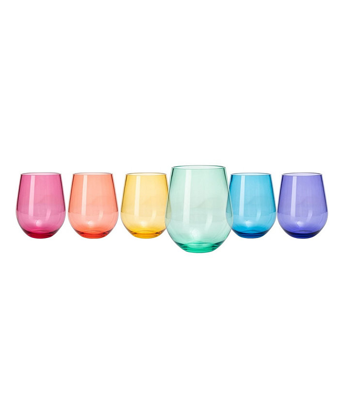 The Wine Savant Glass European Style Crystal Stemless Wine Glasses Set of 6