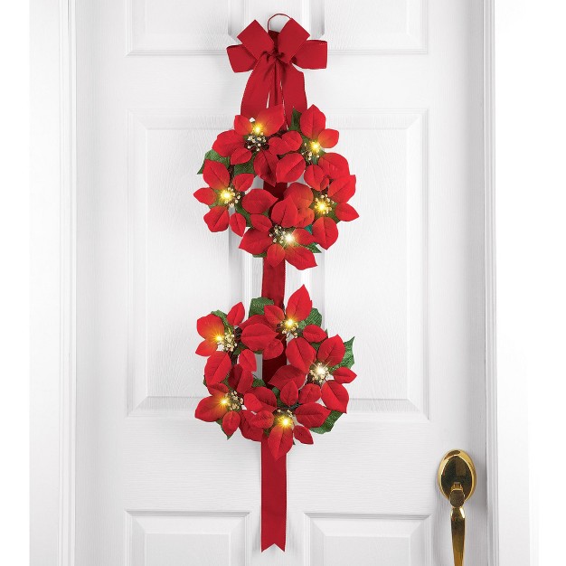 Collections Etc Lighted Poinsettia Double Wreath Red