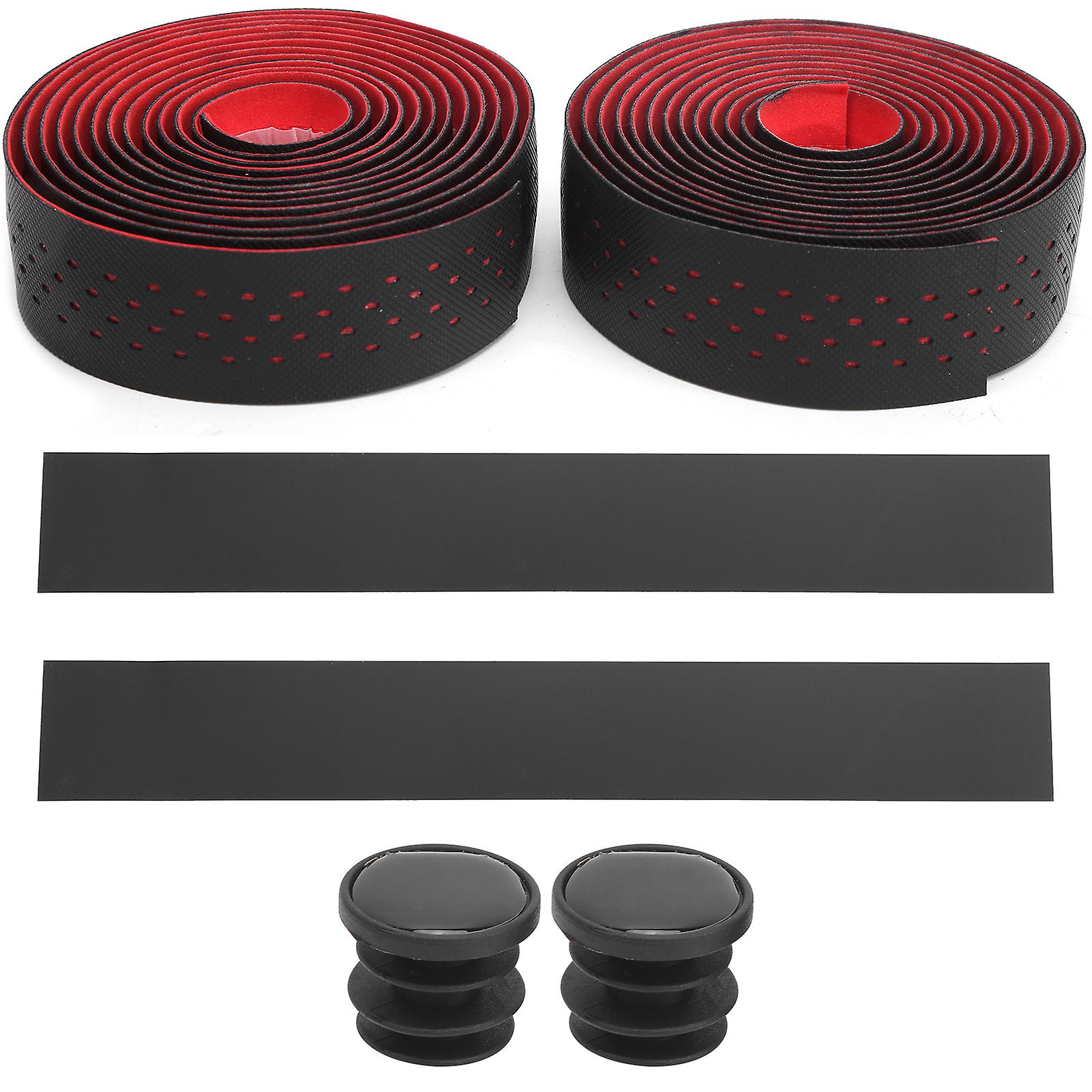 Punching Style 1pair Road Bike Handlebar Tapes Nonslip Bicycle Handle Bar Wrap Beltblack + Red