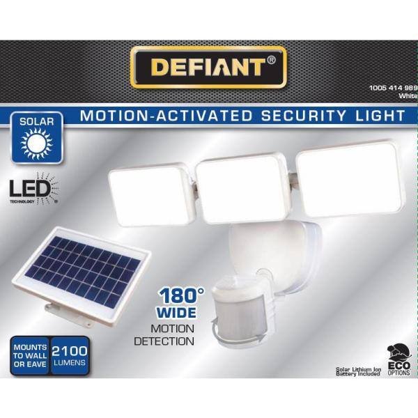 Defiant 180 Degree Integrated LED Motion Sensor Solar Powered White 3-Head Outdoor Flood Light DFI-7004-WH