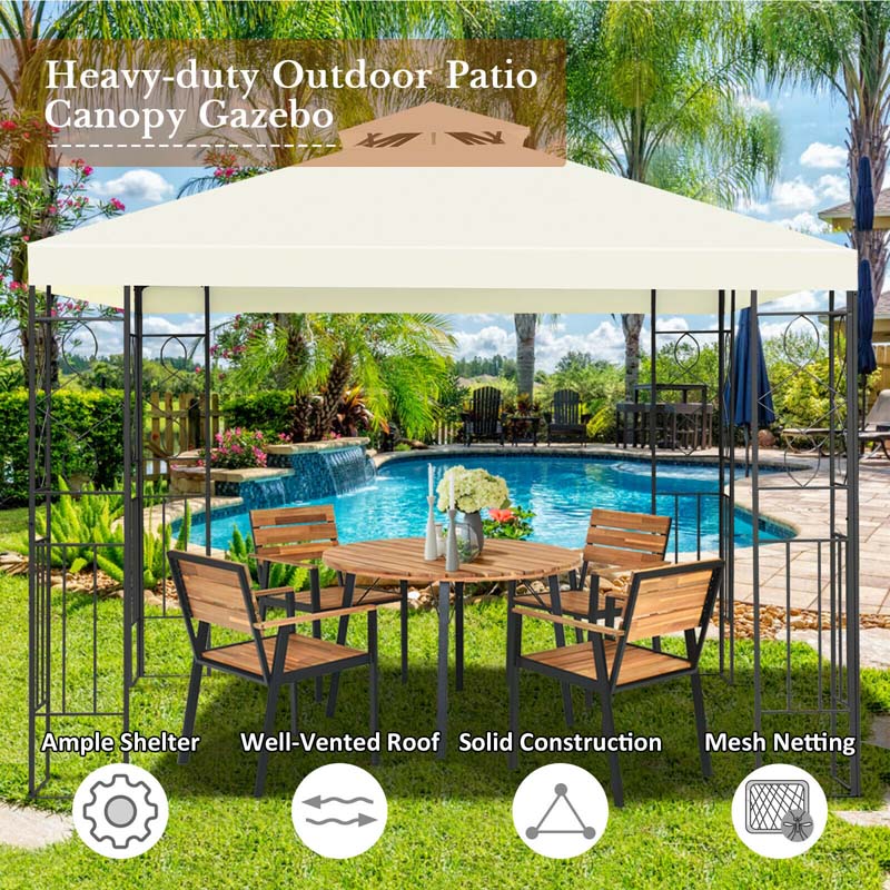 10 x 10 FT Patio Metal Gazebo with 2 Tier Vented Roof, Outdoor Canopy Gazebo Tent Grill BBQ Shelter