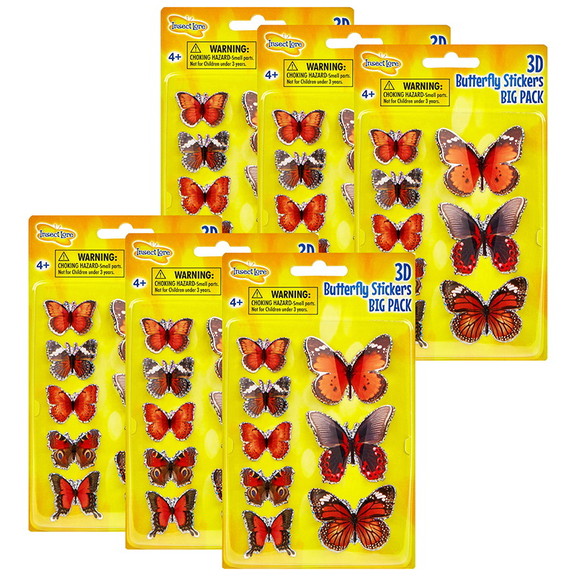 Insect Lore ILP3801 6 3D Butterfly Stickers Big Pk...