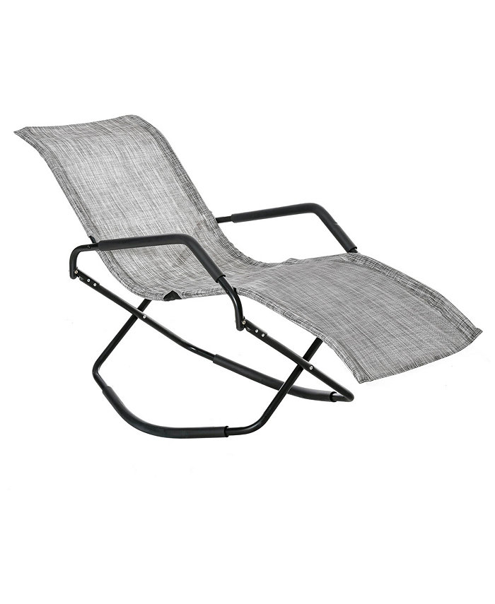 Outsunny Garden Rocking Sun Lounger Outdoor Zero-Gravity Folding Reclining Rocker Lounge Chair for Sunbathing Grey