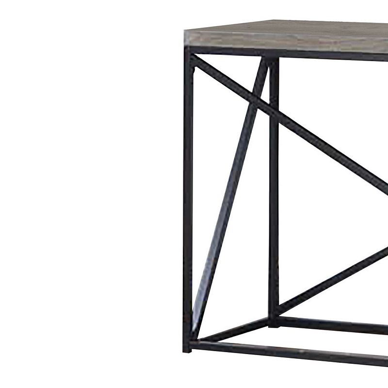 Industrial Style Minimal Sofa Table With Wooden Top And Metallic Base， Sonoma Gray