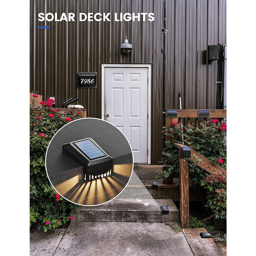 YANSUN Solar Powered Black Dusk to Dawn Waterproof Integrated LED Deck Light Wall Light 3000K Warm White (4-Pack) H-SO04702JH-4