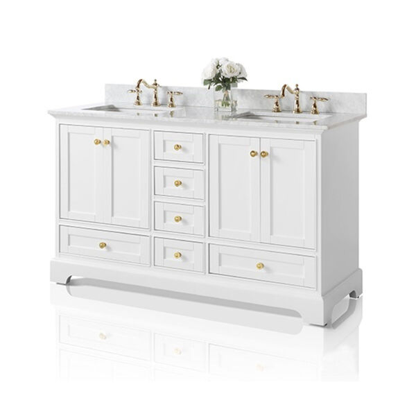 Audrey White 60-Inch Vanity Console with Mirror and Gold Hardware