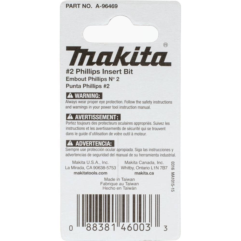 Makita Impact X #2 Phillips 1 Insert Bit 2/pkpk A-96469 from Makita