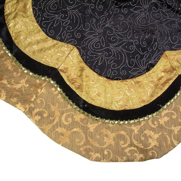 48 Black and Gold Velveteen Floral Scallop Christmas Tree Skirt