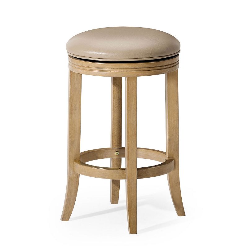 Maven Lane Eva Counter Stool， Weathered Oak Finish W/ Avanti Bone Vegan Leather