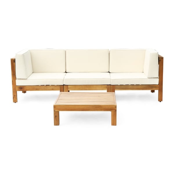 Oana Outdoor 3Seater Acacia Wood Sectional Sofa Set with Coffee Table by Christopher Knight Home