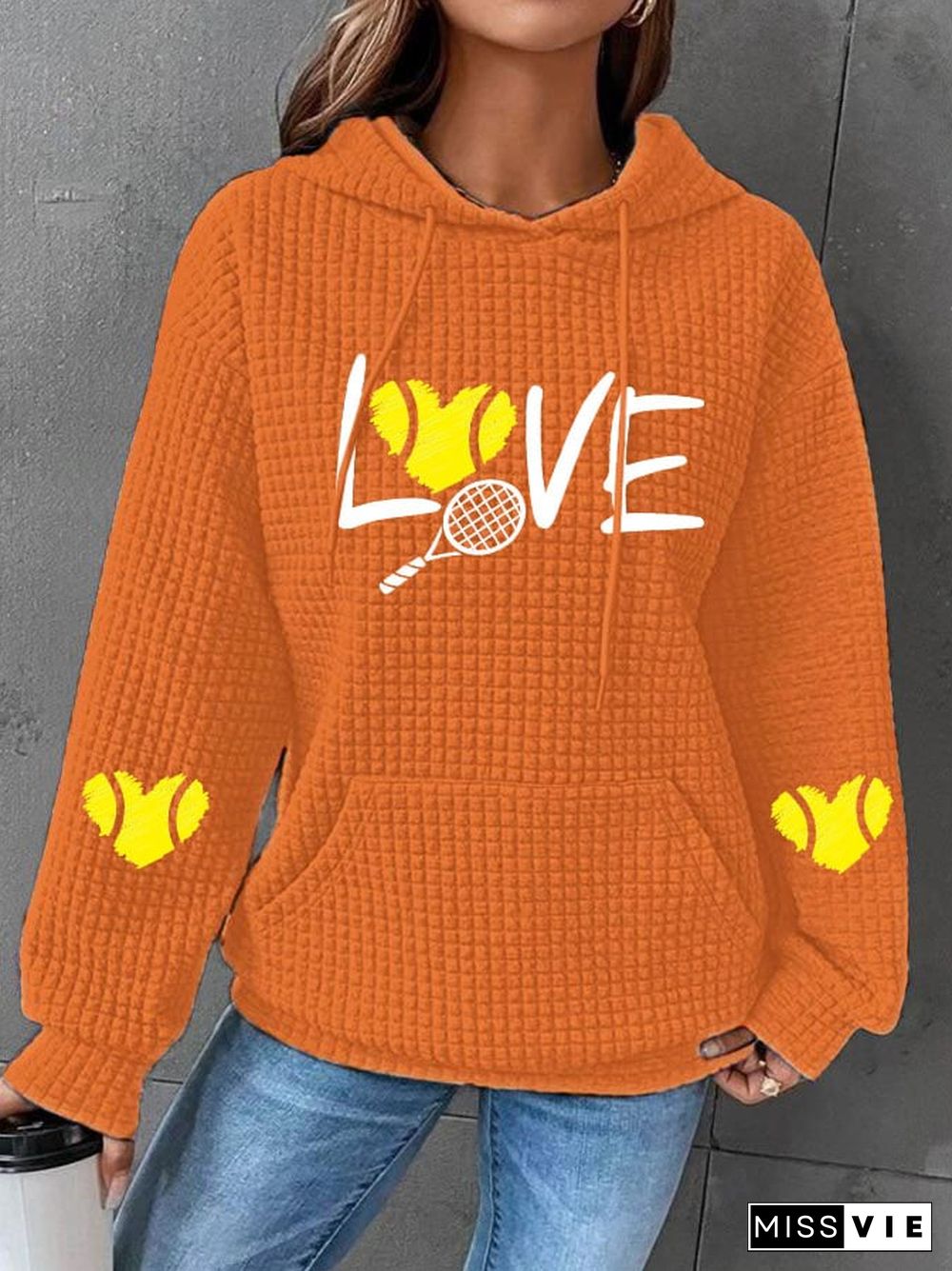 Women's love tennis printed waffle hooded sweatshirt