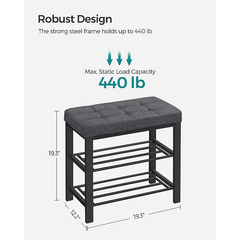 3-Tier Shoe Rack for Entryway， Storage Organizer with Foam Padded Seat