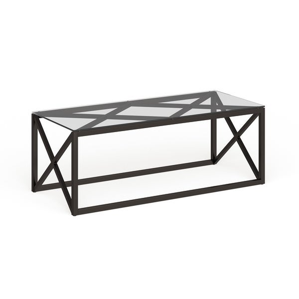 Dixon Geometric X-Base Metal and Glass Coffee Table (Optional Finishes)