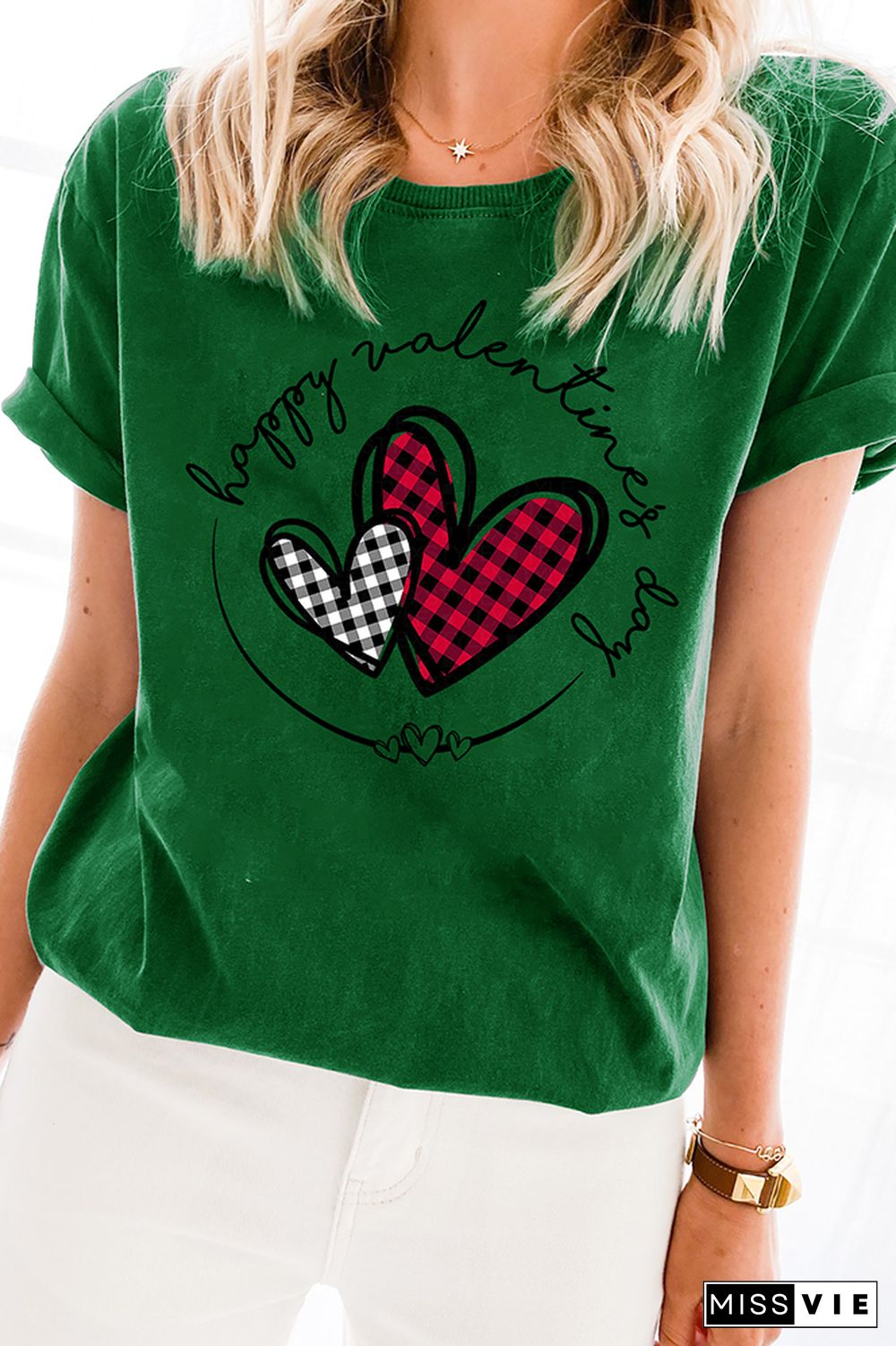 Happy Valentine's Day Graphic Tee Women Wholesale Short Sleeve T shirts Top